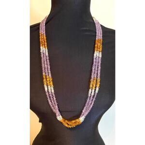 Vintage Three-Strand Beaded Amethyst, Citrine, and Topaz 31" Necklace